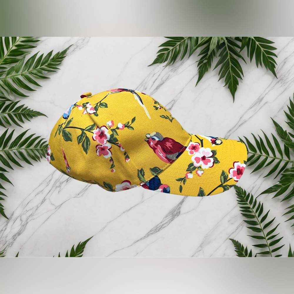 Floral  / Bird Print Baseball Cap Adjustable 100% Cotton - Picture 2 of 4